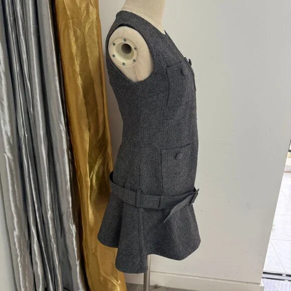 Self-Portrait Grey Herringbone Flared Mini Dress - Picture 3 of 11